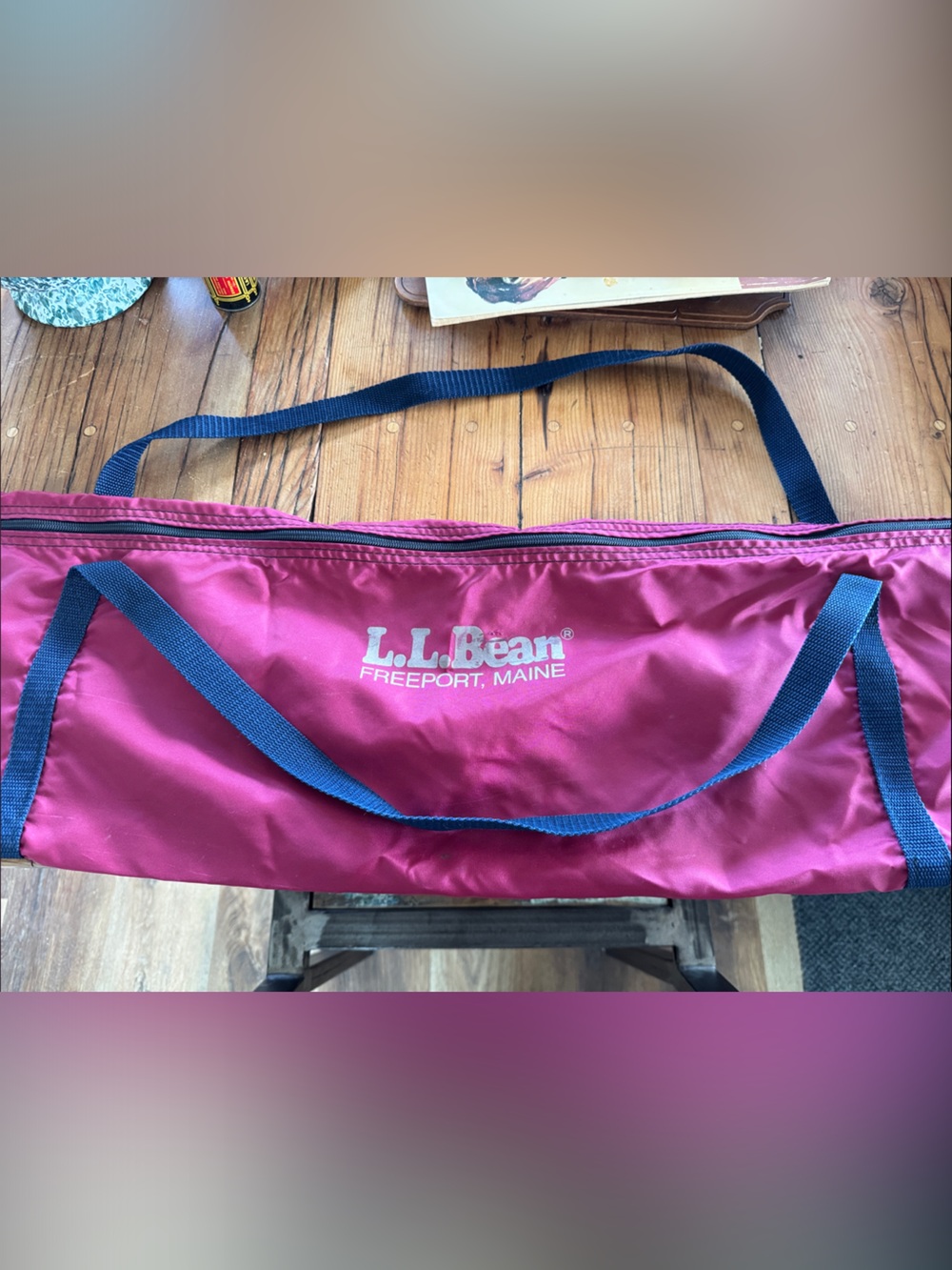 L.L. Bean Magenta Travel Bag with Navy Straps Vintage